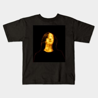 Beautiful girl, with closed eyes. Dark but beautiful. Black and yellow. Glowing. Kids T-Shirt